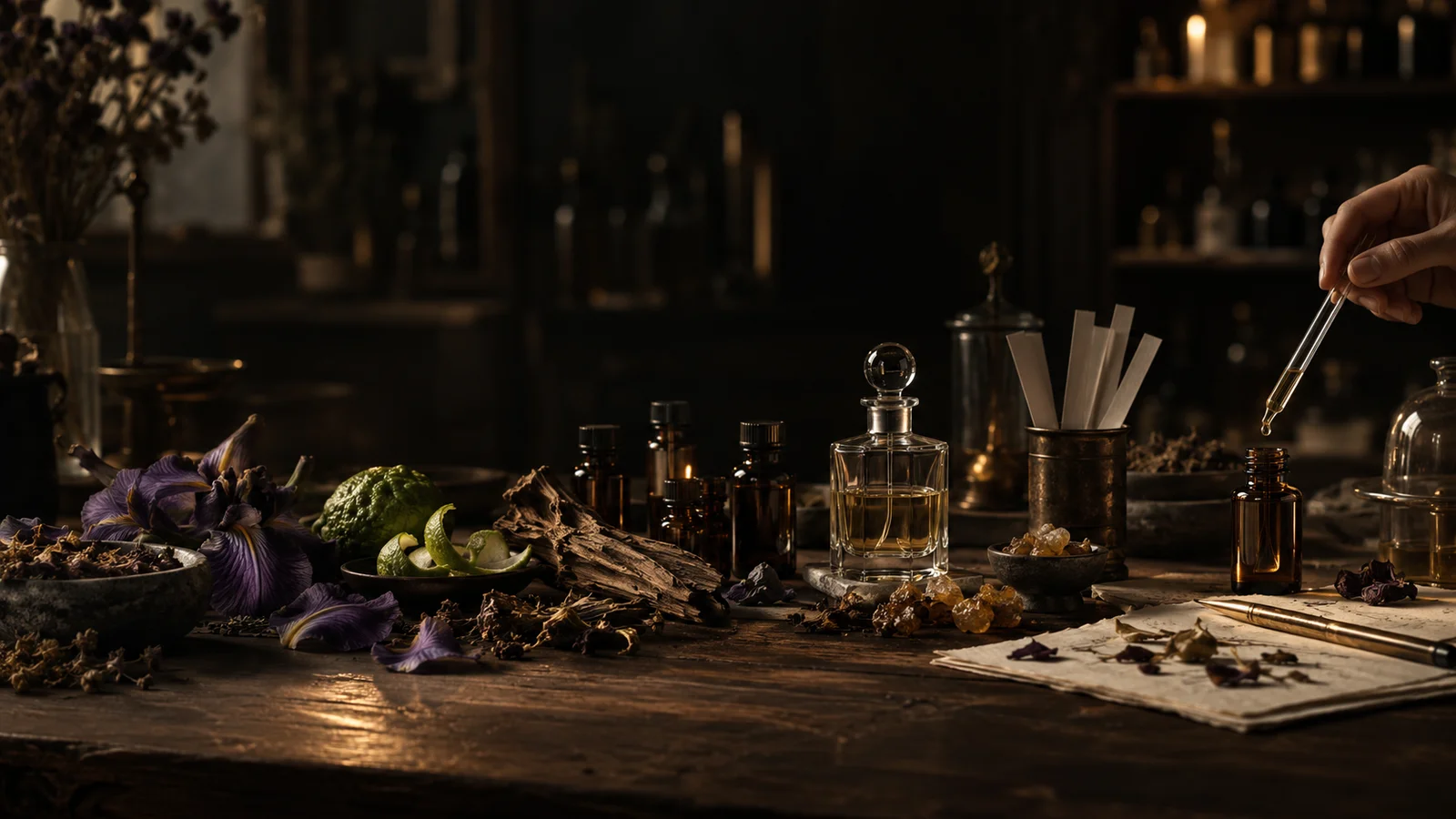 Atelier parfum dengan bahan alami dan tangan peracik.